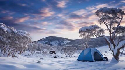 Winter landscape capturing the essence of camping in the snowy mountains.