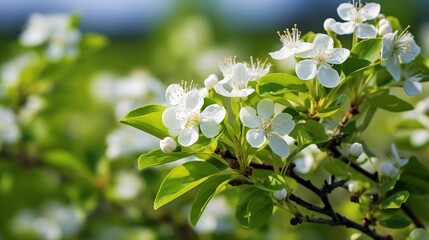 Obraz premium White blueberry flowers on fresh spring growth.