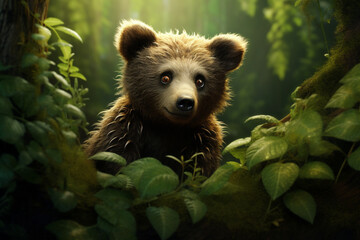 brown bear cub, brown bear in zoo, Two brown bear in the forest up close. Wildlife scene from spring nature 