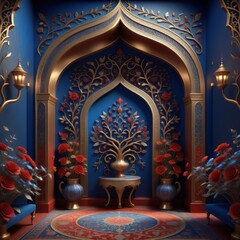 Golden Blooms: Experience the Beauty of Persian 3D Interior Design