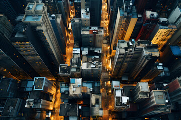 rone shot of a city, big city, top down view, birds eye view, city