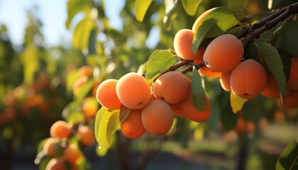 Bountiful apricot tree showcasing ripe, juicy fruits amidst a serene and picturesque backdrop