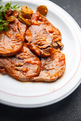 beef tongue hot sauce fresh delicious eating meal cooking appetizer food snack on the table copy space food background