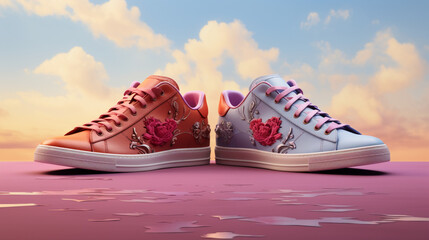Naklejka premium pair of shoes on a red background