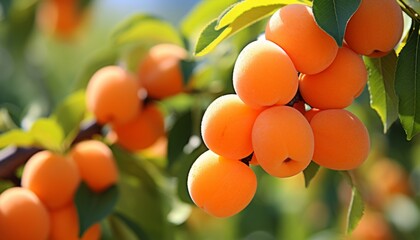 Stunning apricot tree with lush foliage and ripe, juicy fruits hanging from the branches