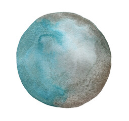 Blue, silver ink metallic watercolor paper grain texture stain blot on white background.
