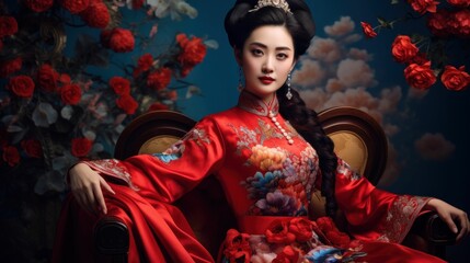 Elegant Woman in Traditional Chinese Dress Elegant cultural attire, Asian beauty in traditional wear, Heritage fashion photography