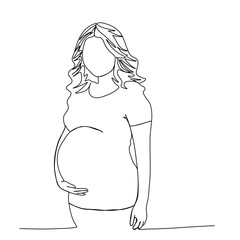 Pregnant woman one line drawing vector illustration.