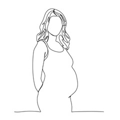 Pregnant woman one line drawing vector illustration.