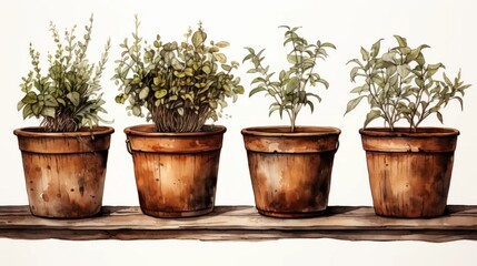 Seedling Pots. Farm life watercolor illustration. Agriculture art. Gardening. - obrazy, fototapety, plakaty