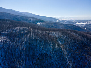 Aerial Winter view of Vitosha Mountain, Bulgaria