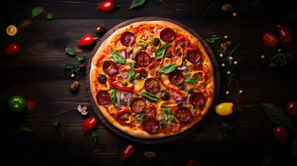 Gourmet Pepperoni Pizza with Crispy Crust - Top View