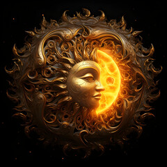 A golden symbol of the sun and the moon. Digital painting