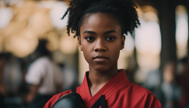 american black Tefenage girl in a martial arts uniform