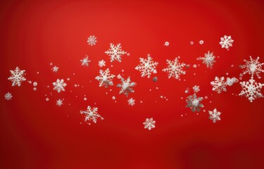 christmas snowflakes falling in red background with white snowflakes falling,