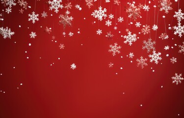 christmas snowflakes falling in red background with white snowflakes falling,