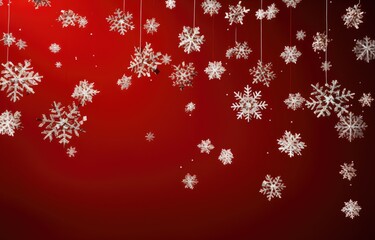 christmas snowflakes falling in red background with white snowflakes falling,