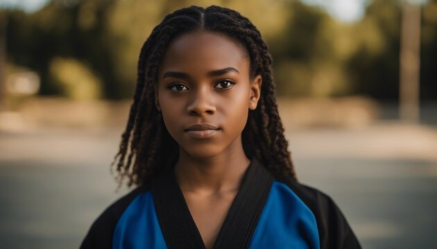 american black Tefenage girl in a martial arts uniform