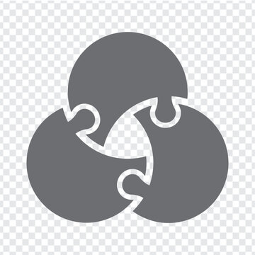 Simple icon of puzzle in grey.  Simple icon puzzle of the three elements  on transparent background for your web site design, logo, app, U. EPS10.