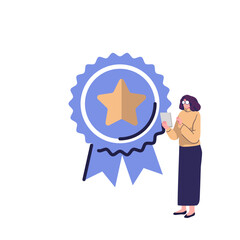 Quality guarantee vector medal with star and ribbon. Vector illustration icon graphics medal , high quality rating