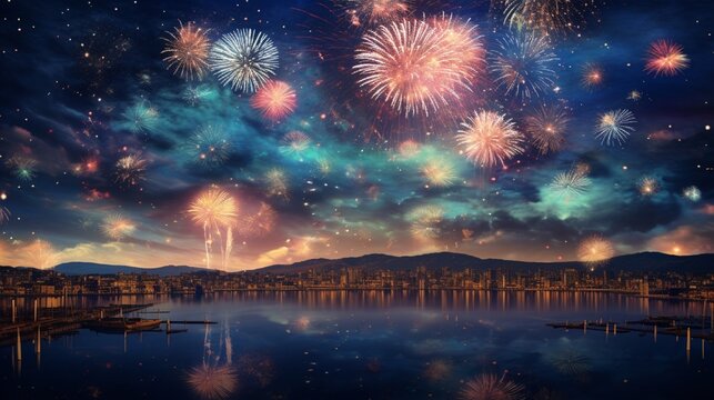 A myriad of fireworks adorning the night sky on the Fourth of July.