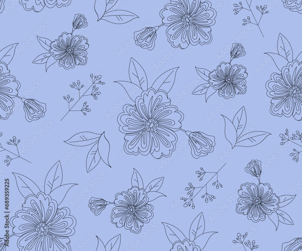 Poster botanical linear seamless pattern. repeating design element for printing on fabric. minimalistic cre