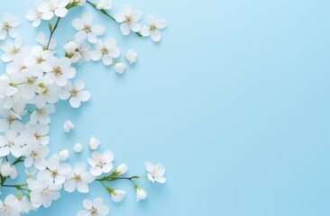 Fototapeta na wymiar frame on blue background with white flowers,