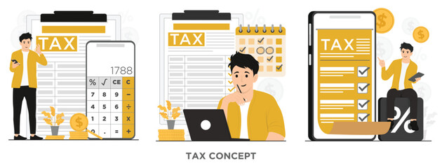 Flat vector paying tax income tax business tax consultant tax time schedule concept illustration