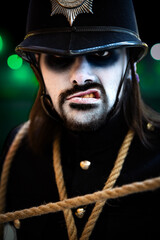 Male cosplay portrait of scary ghost British policeman