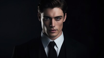 male portrait, black background, crisp and clean look