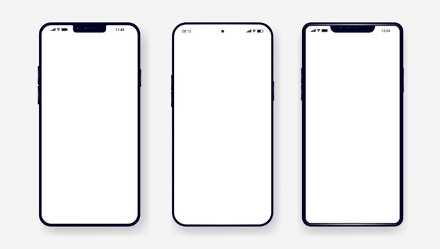 Vector mobile phone mockups - Collection of various unbranded fictional smartphones with blank empty screen, flat lay with shadow and light grey background