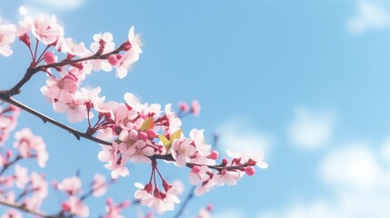 Cherry blossom branches against a cloudless sky during Hanami.