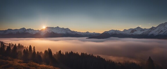 Fototapeta premium sunrise view over the foggy mountains 