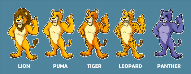 lion puma lioness tiger panther leopard cartoon mascot set - 689361276
