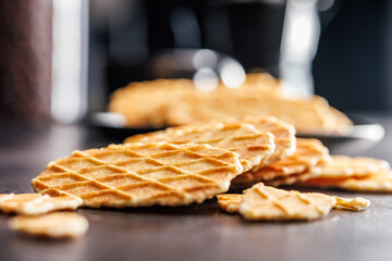 Round waffle biscuits on kitchen table.