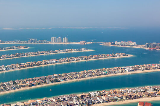 Dubai - The Palm, man made island at sunset, Unided Arab Emirates