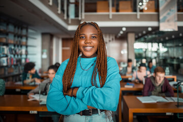 Portrait of a confident African American female student in university