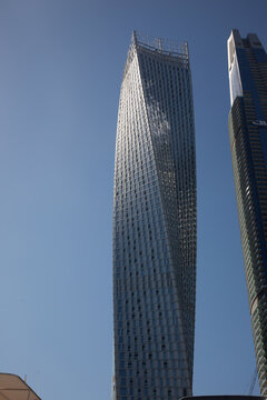 Dubai, UAE - mar 30, 2023: Cayan Tower, or Infinity Tower, is a tower or spiral skyscraper located in Dubai Marina skyline. The Cayan Tower is the tallest building in the world with a twist of 90.