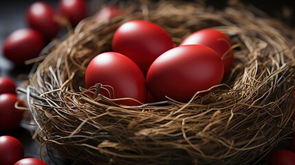 Fototapeta premium Red Decorative Hearts Nest Bright Spring, Background Image, Desktop Wallpaper Backgrounds, HD