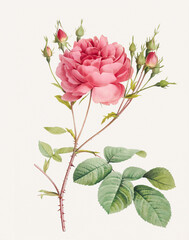 Rose Flower illustration (Rosa Centifolia Anglica Rubra)