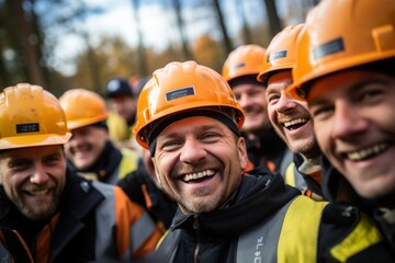 a group of construction workers with helmets