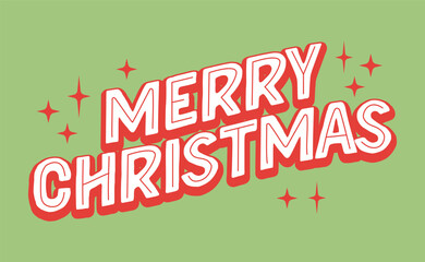 Merry christmas lettering. Vintage design in green and red. Xmas typographic banner design.
