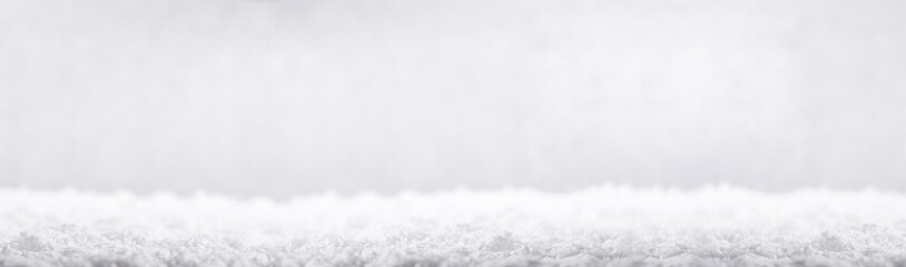 Snow on white background. Winter Copy space. Long banner