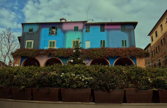 A colorful house in the village of Peccioli.