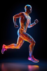 Fototapeta na wymiar Running man illustration with neon lights