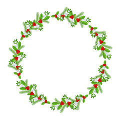 Christmas round floral wreath frame. Winter holiday decoration