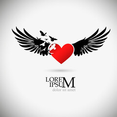 Obraz premium Heart and birds logo. hand drawing. Heart with wings. Not AI. sstkLOVE . Happy Valentine's Day. Vector illustration