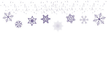 Christmas bright snowflake border banner. Seamless snowflake wave with star borders. Merry Christmas snow flake header or banner, wallpaper or backdrop decor. Isolated vector illustration