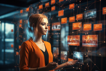 A network of interconnected nodes processing information in real-time, showcasing the dynamic capabilities of artificial intelligence. Concept of real-time cognitive processing. Generative Ai.