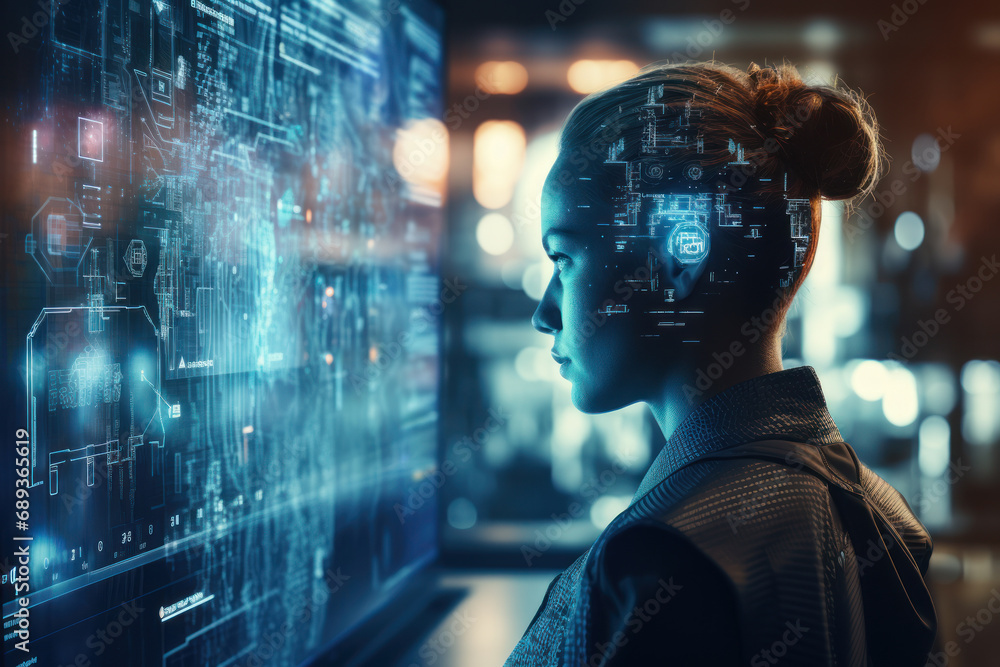 Poster a cybersecurity ai scanning and identifying potential threats in a network, illustrating the proacti